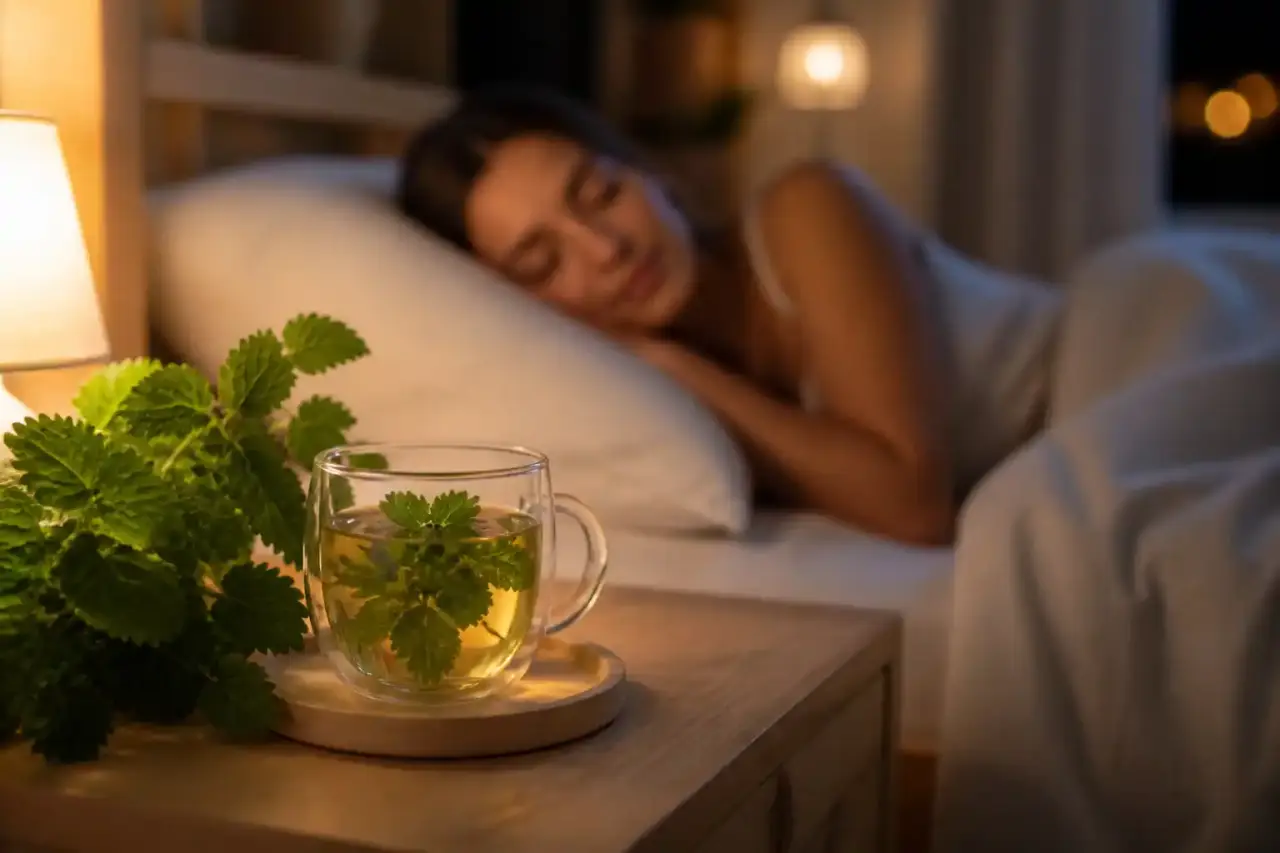 Illustration rétro de mélisse fraîche près d’une tasse du soir